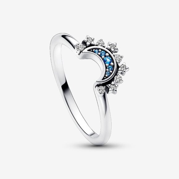 Women Celestial Blue Sparkling Moon Ring Luminous Sterling Silver Cubic zirconia - Picture 2 of 5